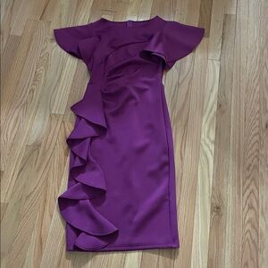 Womens Ruffle Cocktail Bodycon Midi Dress Womens Medium Purple Elegant Wedding